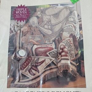 Vtg 90s American Weavers Gardeners Delight Woven Throw Blanket Vegetable USA